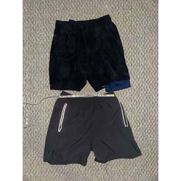 Men’s Running Shorts Lot Small Black Quick Dry & Blue Pattern Pocket Flaw - Picture 1 of 3